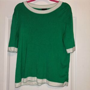 Talbots green white ivory tipped short sleeve elbow length sweater top XL